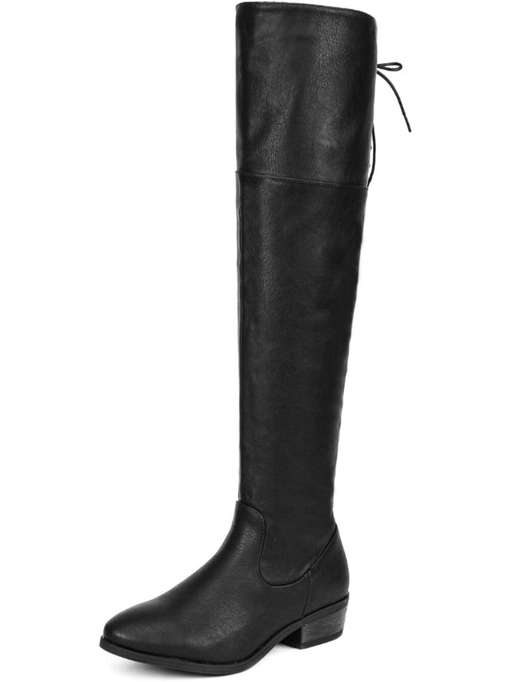DREAM PAIRS Women's Black/Pu Low Heel Thigh High Over The Knee Flat Tall Boots